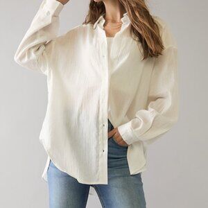 Embellished Collar Woven Button Down Top